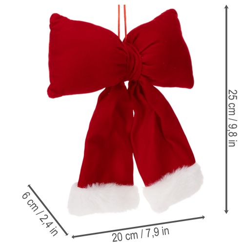 Decorative flannel bow with plush trim for hanging, 25cm | Floristik24.ie