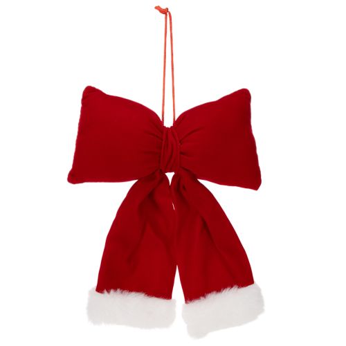 Decorative flannel bow with plush trim for hanging, 25cm | Floristik24.ie