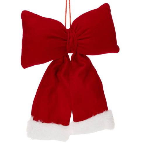 Decorative flannel bow with plush trim for hanging, 25cm | Floristik24.ie