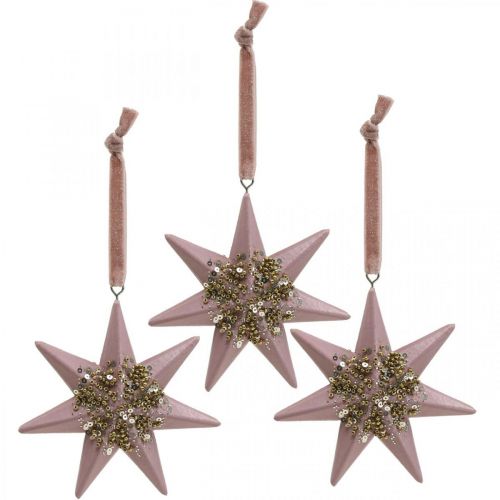Christmas pendant deco star to hang up pink 4pcs