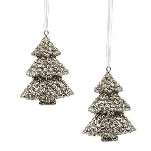 Floristik24 Hanger fir with mica 6.5cm champagne 6pcs