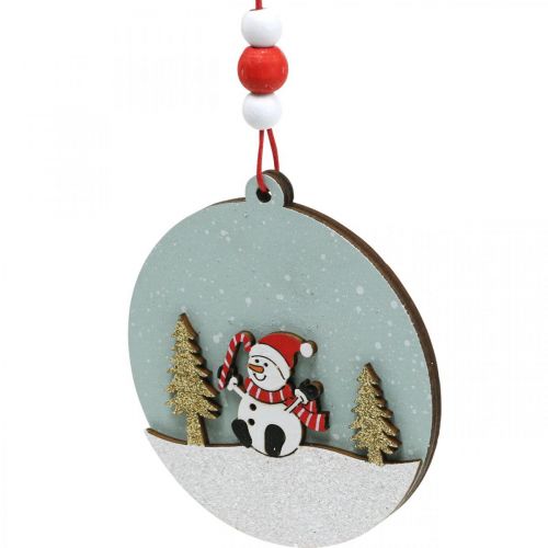 Product Christmas pendant round wooden decoration to hang up Ø8.5cm 6pcs