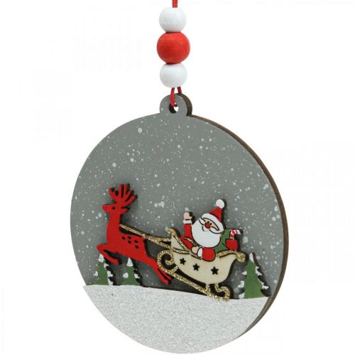 Product Christmas pendant round wooden decoration to hang up Ø8.5cm 6pcs