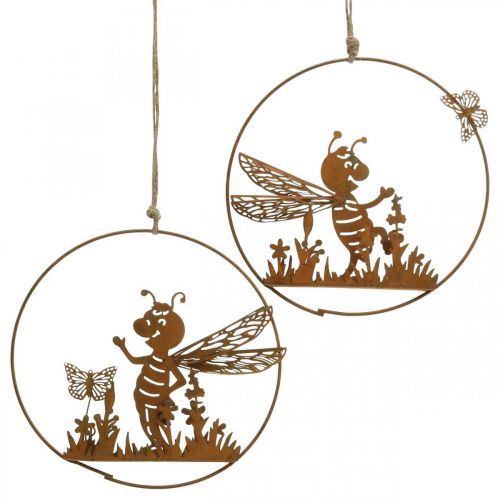 Decorative bee made of metal rust garden decoration for hanging Ø14cm 4 pieces