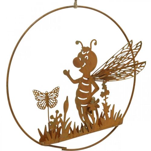 Bee made of metal rust garden decoration for hanging Ø14cm 4pcs