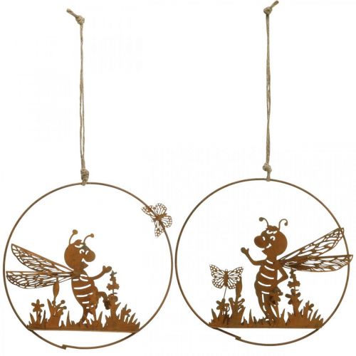Product Decorative bee made of metal rust garden decoration for hanging Ø14cm 4 pieces