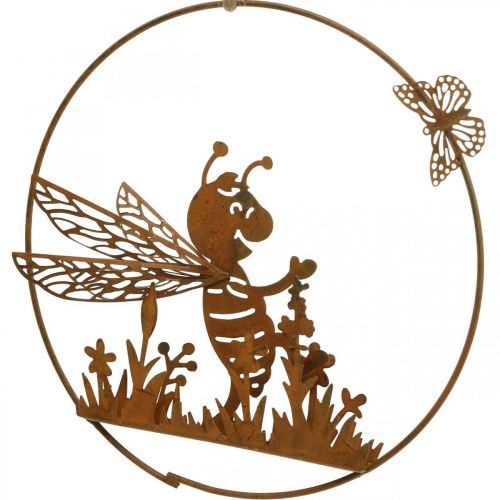 Product Decorative bee made of metal rust garden decoration for hanging Ø14cm 4 pieces