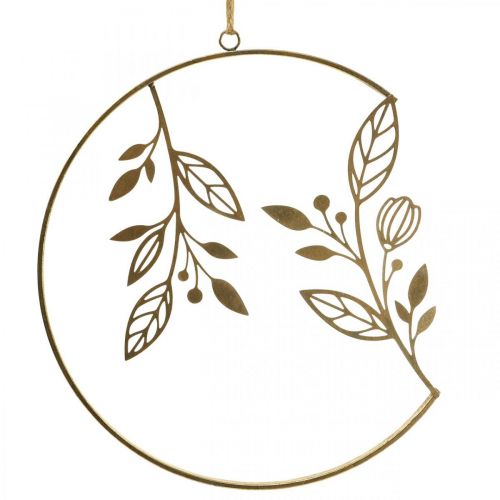 Floristik24 Metal wall decoration, hanging, gold, Ø38cm, branches, antique, summer charm