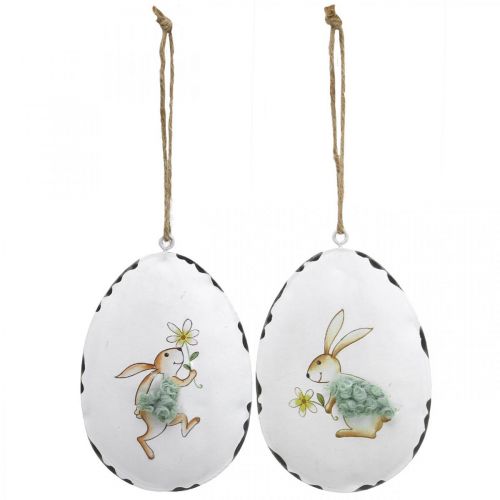 Floristik24 Eggs with bunny, Easter eggs to hang, metal decoration white H10.5cm 4pcs