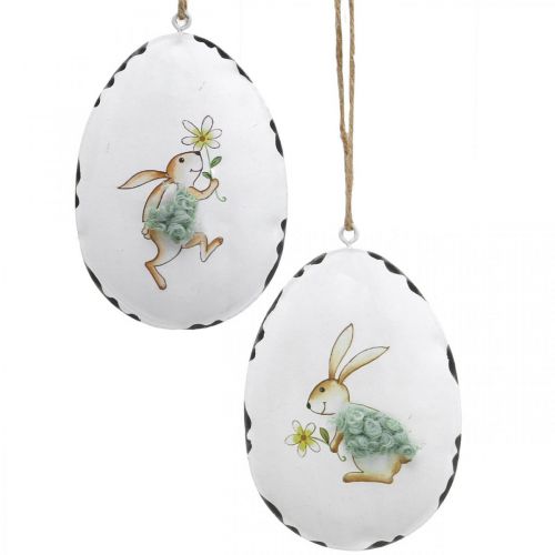 Eggs with bunny, Easter eggs to hang, metal decoration white H10.5cm 4pcs