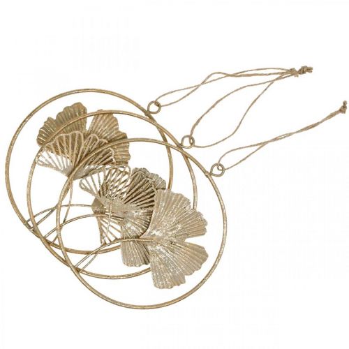 Product Ginkgo decorative gold hangers, vintage metal decoration, Ø16cm, set of 3, wall decoration