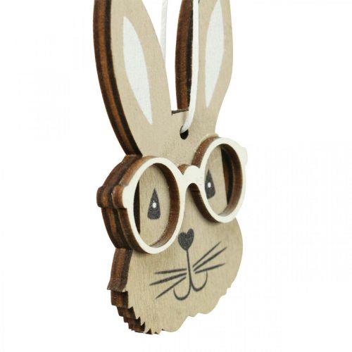 Product Wooden pendant rabbit with glasses carrot brown beige 4×7.5cm 9pcs
