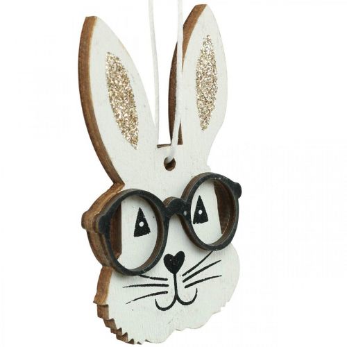 Wooden pendant rabbit with glasses carrot glitter 4×7.5cm 9pcs