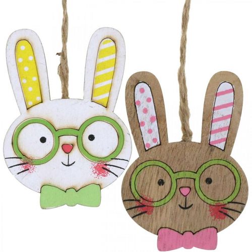 Funny Easter Bunny Decoration Wooden Rabbit Head for Hanging 7.5cm 12 pcs