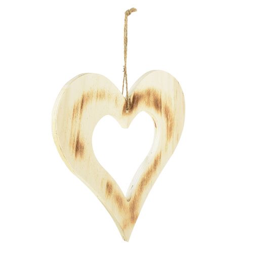 Decorative heart wood decoration heart in heart burnt natural 25x25cm