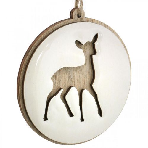 Product Pendant with deer, decoration medallion, wood decoration, Advent Ø9.5cm 6pcs