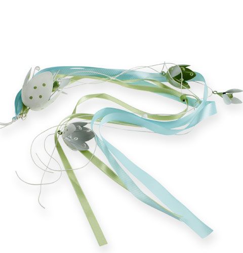 Decorative hanger with metal flowers and ribbons 90cm