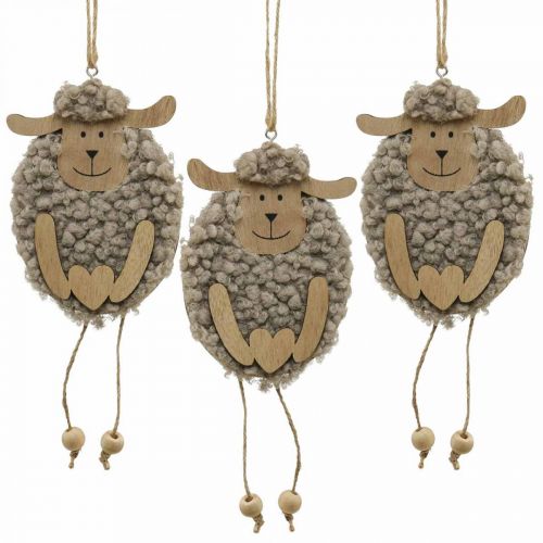Easter decoration sheep hanger wood fluffy 8.5×1.5×20cm 6pcs