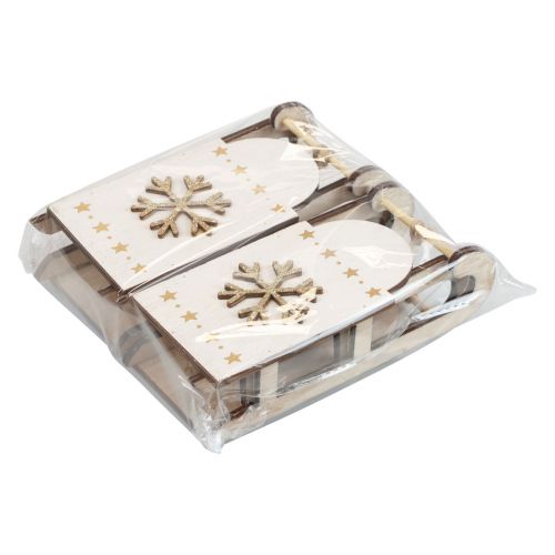 Product Christmas sleigh wood white/gold 15.5x6.5x4cm 4pcs