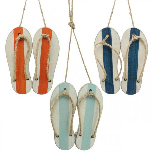 Product Deco flip flops hanging decoration maritime orange/blue H15cm 3pcs