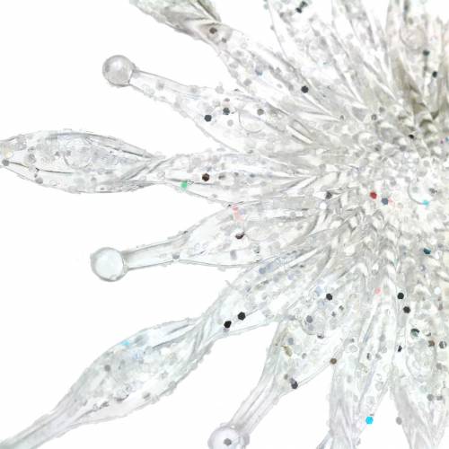 Product Snowflake to hang 11cm transparent, glitter 12pcs