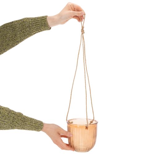 Hanging glass pot, decorative glass pot, retro style, green/brown, 14.5cm, 2 pieces | Floristik24.ie