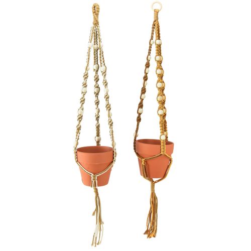 Product Macrame hanging pot hanging pot clay Ø12.5cm H75cm 2pcs