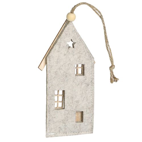 Product Christmas decoration felt houses, beige, 15cm, set of 6