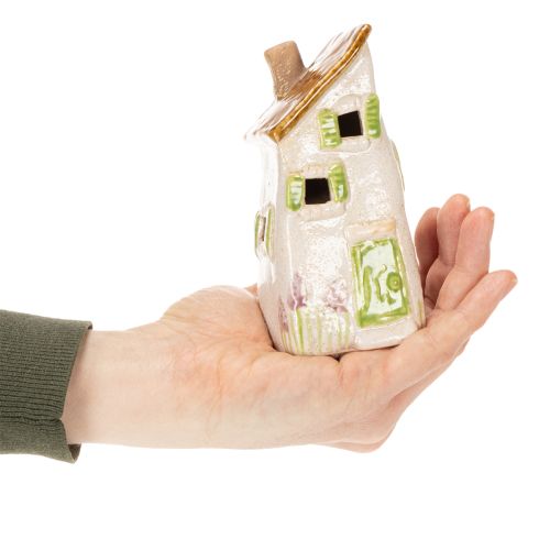 Product Rustic ceramic house with bright LED, ideal as atmospheric table decoration, 15cm, 2 pieces