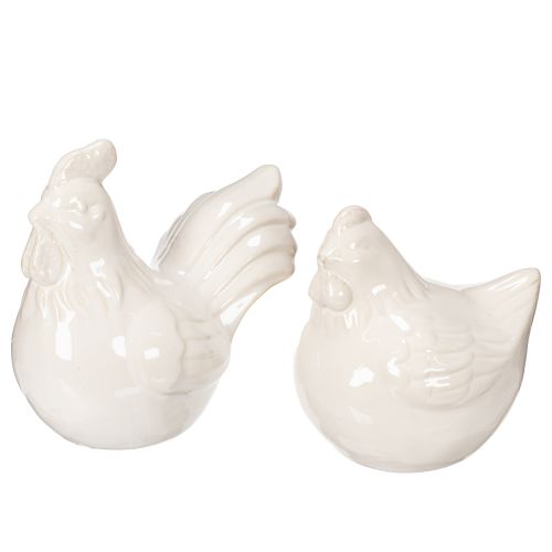Product Chicken figurine, glossy glazed, for modern home decor, 17cm, 2 pieces
