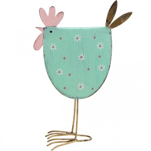 Floristik24 Decorative rooster metal decoration Easter Turquoise, Golden H18.5cm