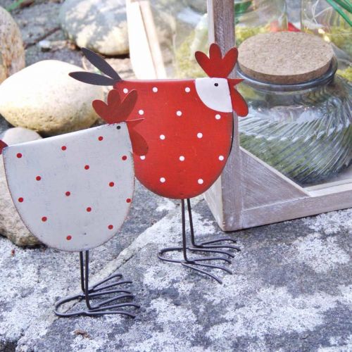 Floristik24 Decorative Rooster Metal Red, White Easter Decoration H18.5cm Assorted 2pcs