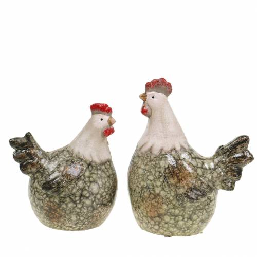 Floristik24 Deco figures hen and rooster grey, white, red 10.2cm x 7cm H12.7cm 2pcs