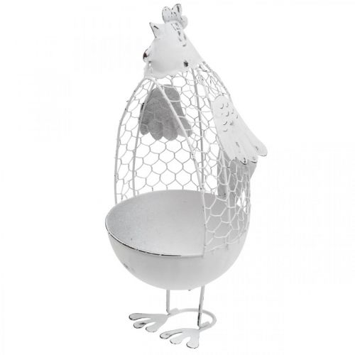Floristik24 Chicken for planting, lattice basket, Easter decoration, country style white, silver H26.5cm Ø11.5cm