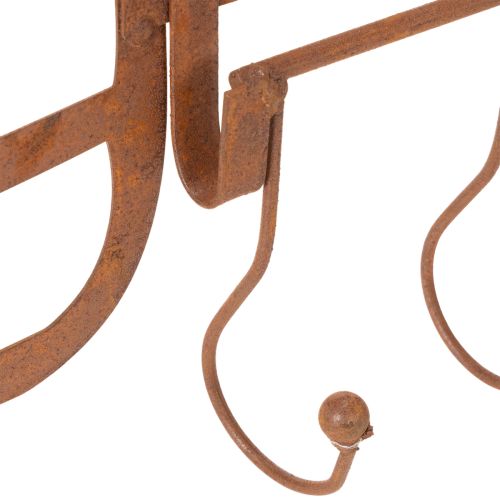 Rusty metal hook rail, decorative hay fork, garden decoration, 4 hooks, 62cm | Floristik24.ie