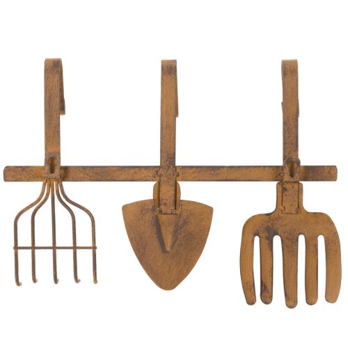 Hook rail for garden tools, garden decorations, rake, spade, and hoe; metal coat rack made of rusted metal, L33.5cm | Floristik24.ie