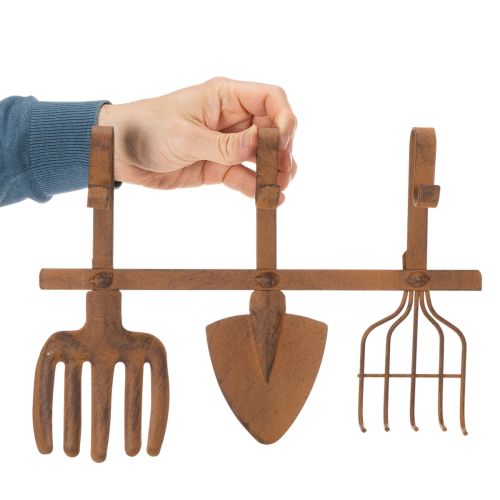 Hook rail for garden tools, garden decorations, rake, spade, and hoe; metal coat rack made of rusted metal, L33.5cm | Floristik24.ie
