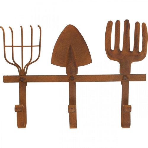 Product Hook bar garden tools, garden decoration, rake spade rake, wardrobe made of metal patina L33.5cm