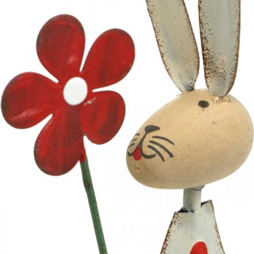 Product Easter decoration, rabbit made of metal, spring decoration, Easter bunny with flower red, beige H21cm 2pcs