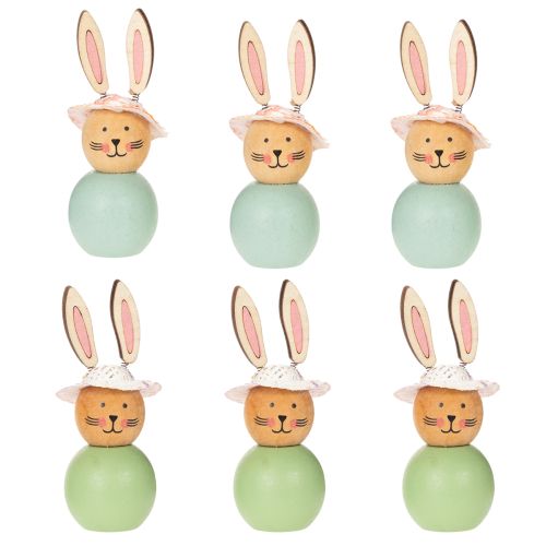 Product Easter Bunny Wooden Figurine, Spring Decoration, Accent Home Accessory, Mint Green, 9cm, 8 Pieces