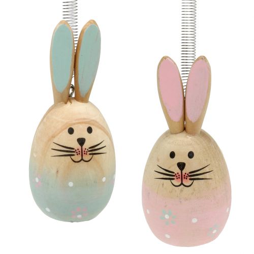 Floristik24 Bunny with feather to hang up pink, blue 9cm - 9.5cm