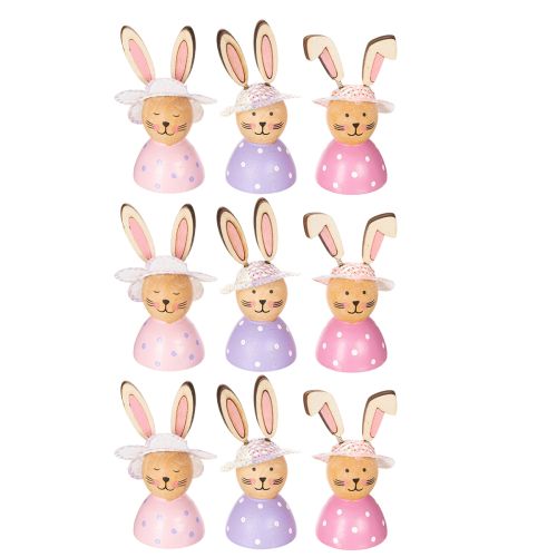 Product Easter bunny table decoration for spring, decorative bunnies with hats, 7cm, 9 pieces