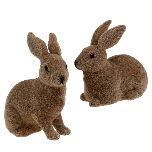 Rabbit flocked brown 11cm, 13.5cm 6pcs
