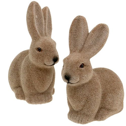 Floristik24 Bunny flocked brown 15.5cm 4pcs