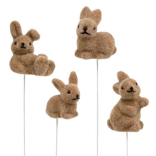 Product Bunny flocked on wire brown 4cm - 6cm 12pcs