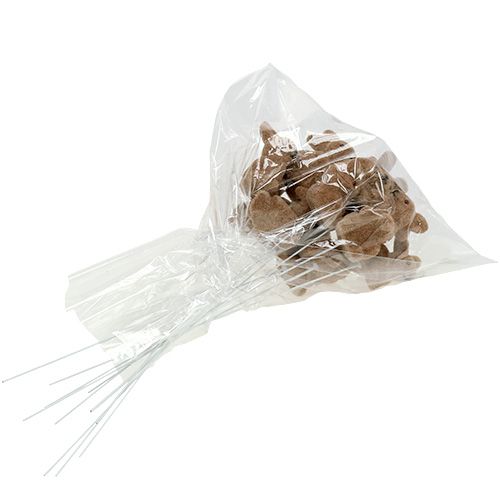 Product Rabbit flocked on wire brown 4cm - 6cm 12 pcs