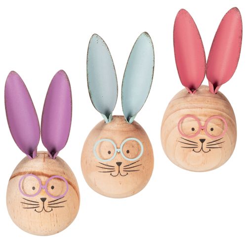 Decorative rabbit figurines with faces for playful accents on tables and shelves, 14cm, 3 pieces