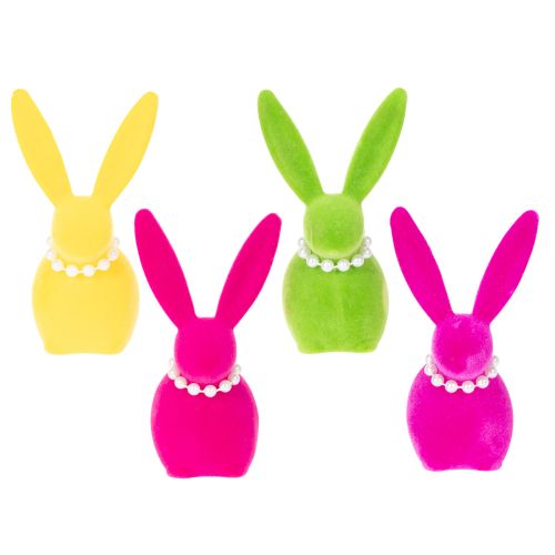 Product Easter bunny decorative figure with pearl necklace, perfect for living room or bedroom, 13cm, 4 pieces