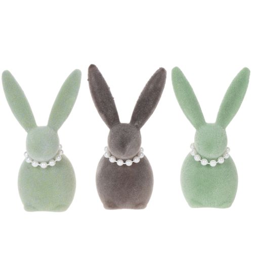 Product Easter bunny decoration with pearl necklace, bunny for living room and Easter table, 13cm, 3 pieces