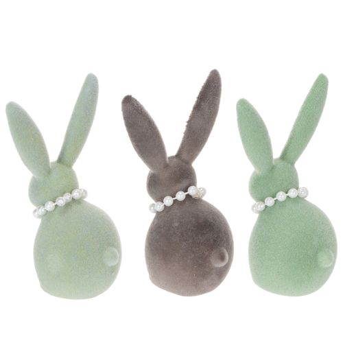 Product Easter bunny decoration with pearl necklace, bunny for living room and Easter table, 13cm, 3 pieces